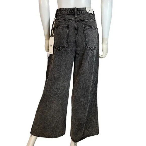NWT American Bazi Y2K Wide Leg Cropped Denim Jeans Black Small