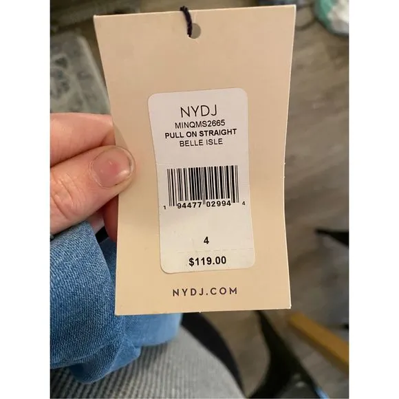 NYDJ NWT Pull-On Straight Belle Isle Blue Jeans Stretch Pants, Size 4, MSRP $119