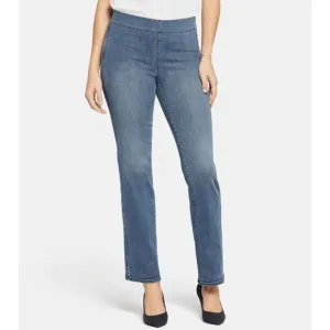 NYDJ NWT Pull-On Straight Belle Isle Blue Jeans Stretch Pants, Size 4, MSRP $119