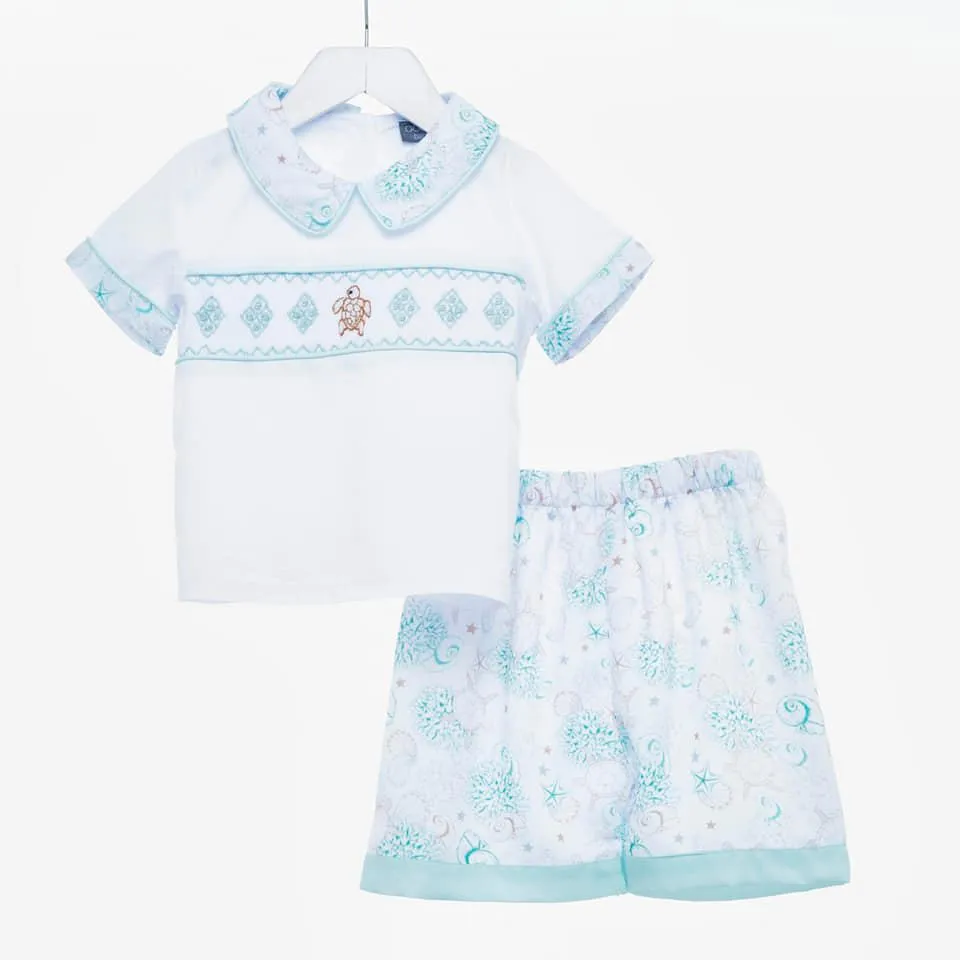 Ocean Baby Two Piece Boys Smocked Set - Sealife Themed (3M-5Yrs)