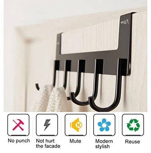 Over The Door Hook Hanger,Rongyuxuan Heavy Duty Organizer for Coat Clothes Towel Bag Robe -5 Hooks,Wall Mount Tool Holder for Home Storage Organizer,Aluminum