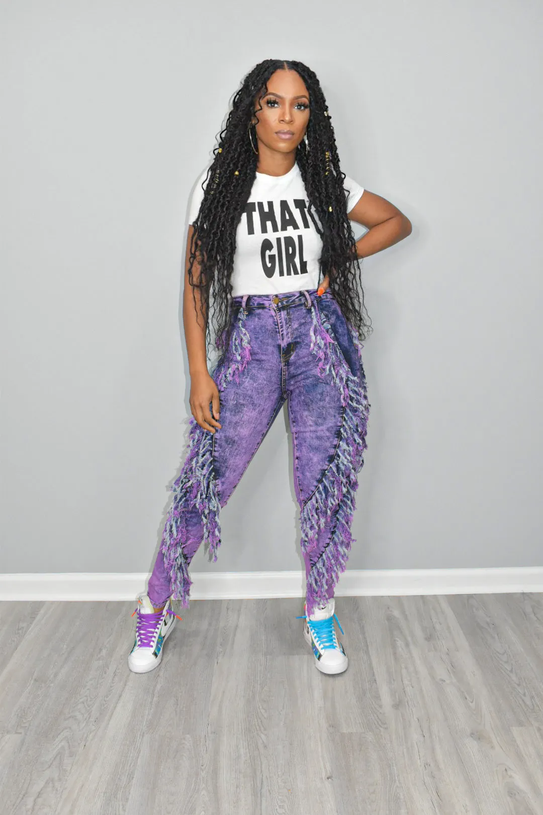 P Stoney Fringed Jeans (Purple)