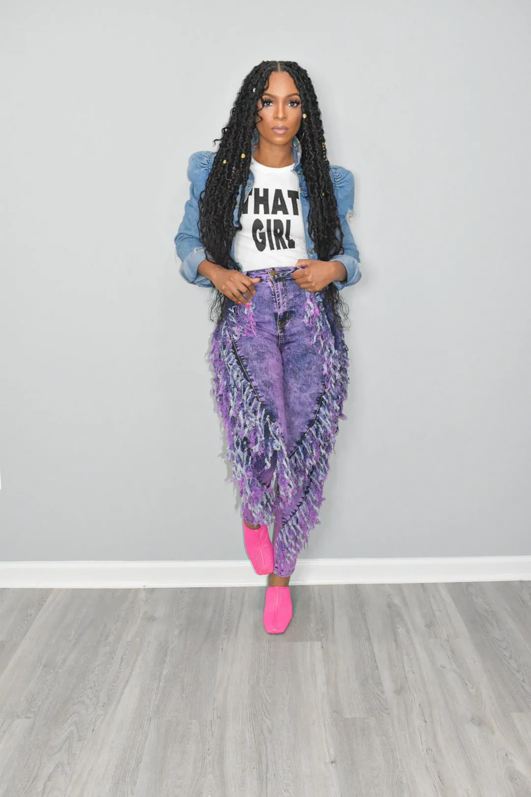 P Stoney Fringed Jeans (Purple)