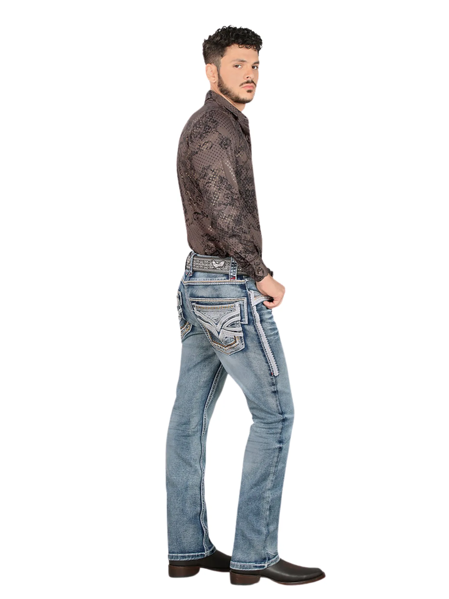 Pantalon Vaquero de Mezclilla Stretch Calidad Premium Boot Cut para Hombre 'Lamasini' - ID: 12101