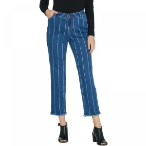 Peace Love World Women's Plus Size Mia Striped Cropped Jeans