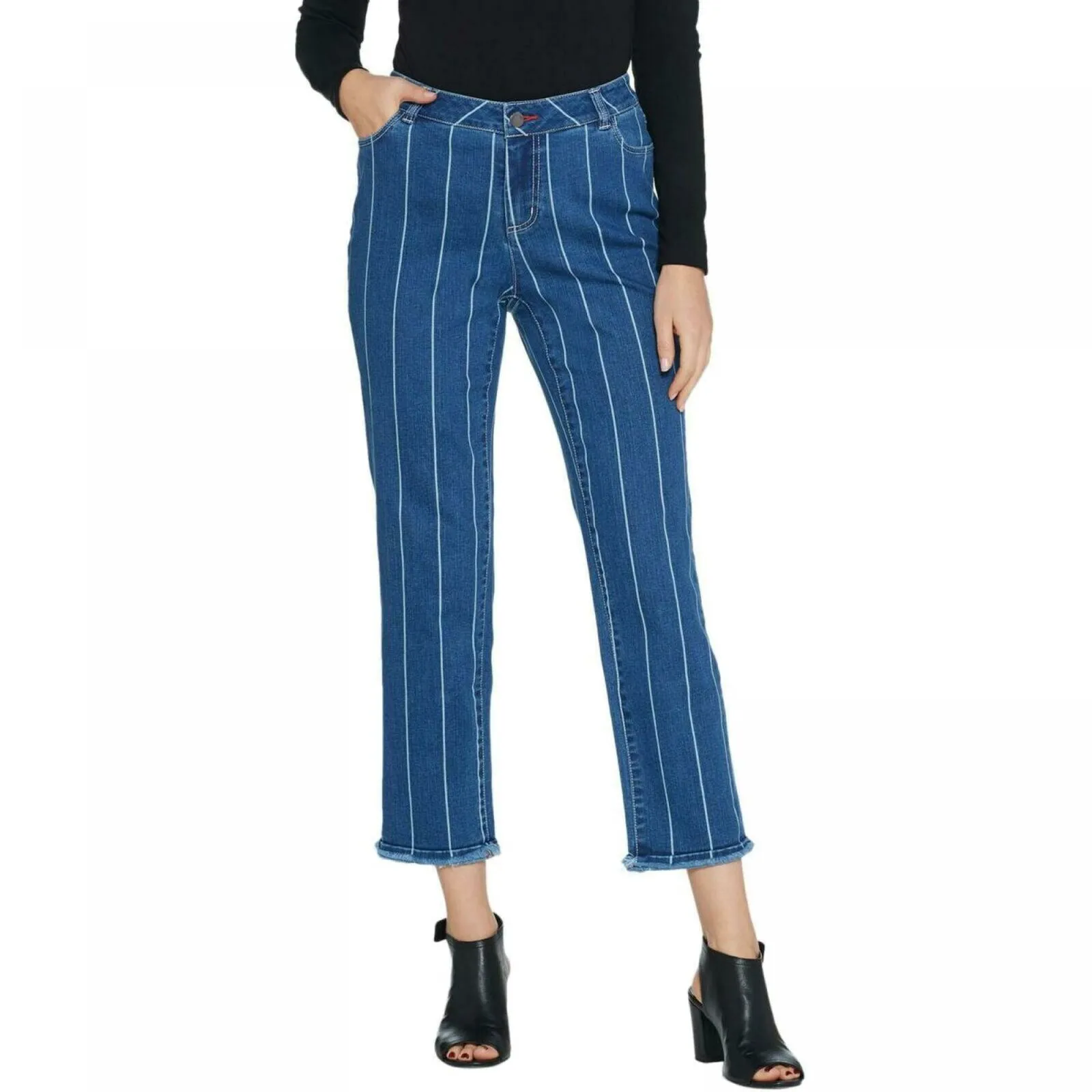 Peace Love World Women's Plus Size Mia Striped Cropped Jeans