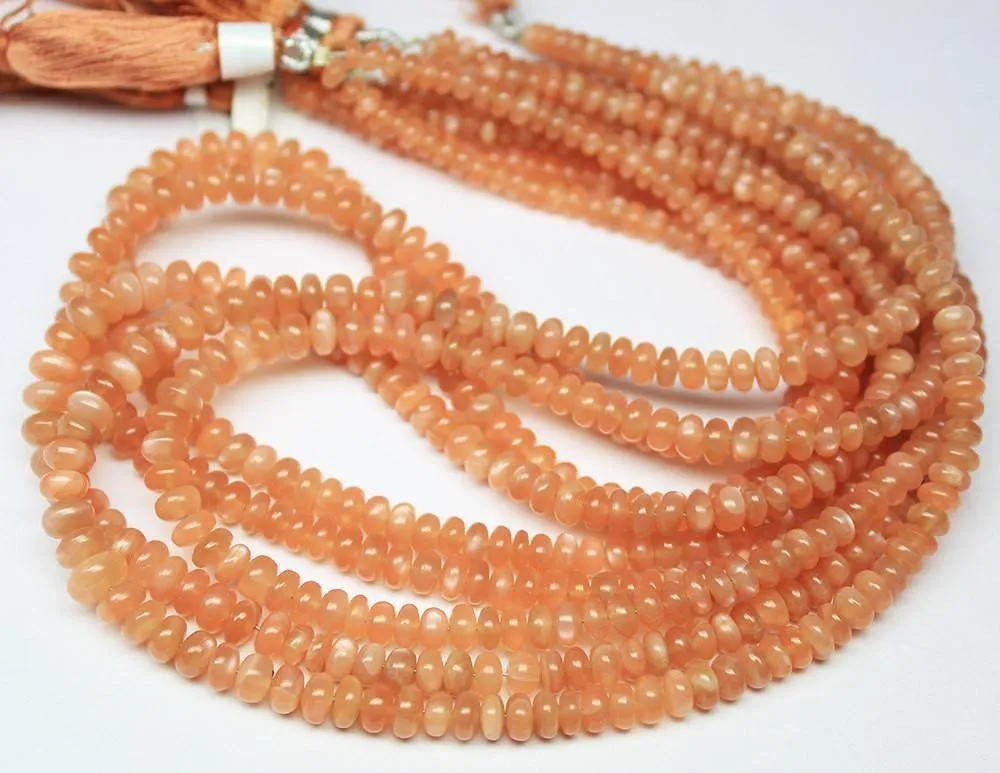 Peach Moonstone Natural Smooth Rondelle Gemstone Loose  4mm 5mm 14" Beads Strand