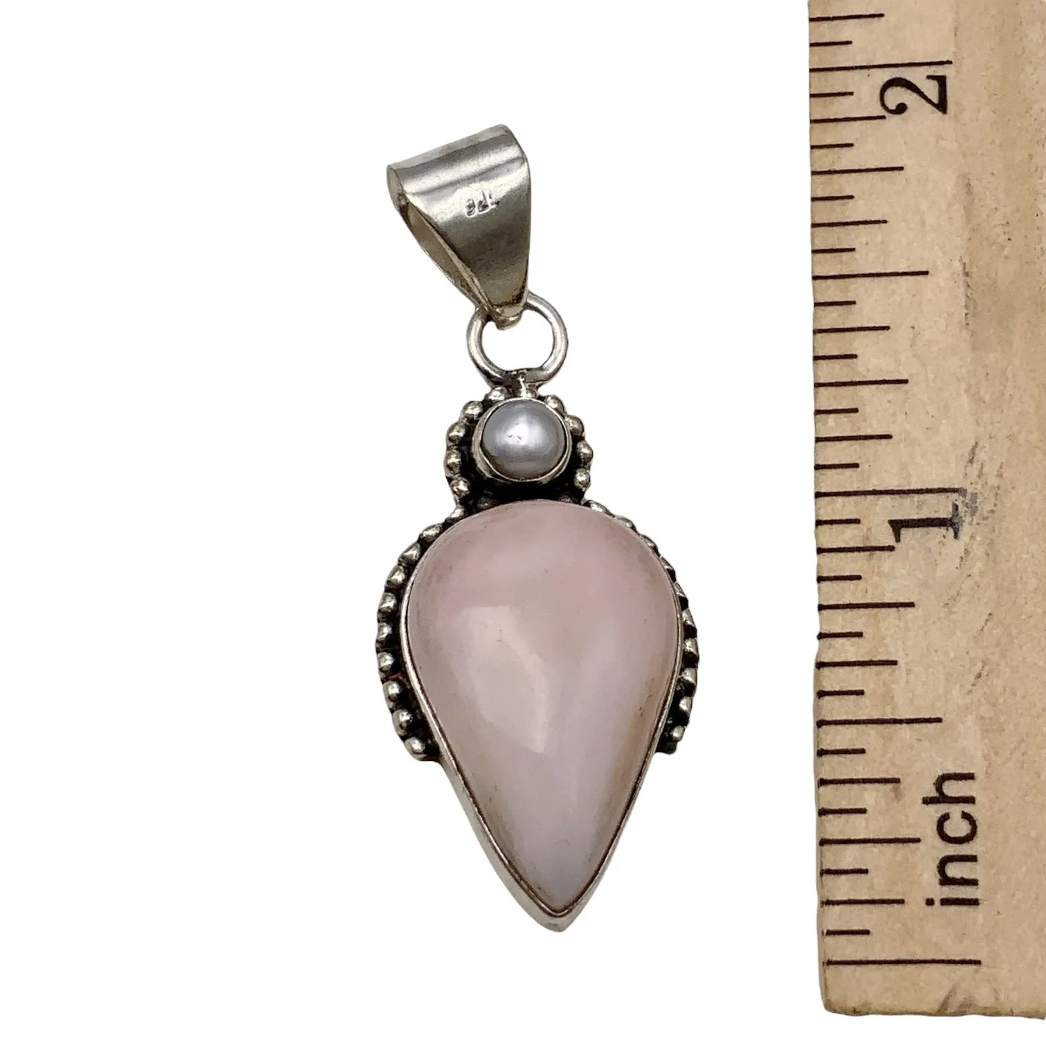 Pink Opal & Pearl Solid 925 Sterling Silver Pendant