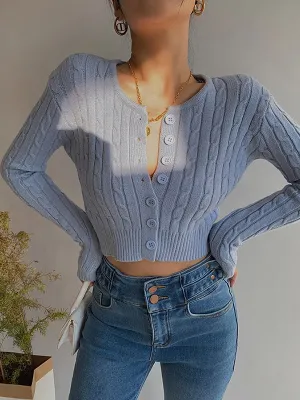 Plain short cable knit cardigan 