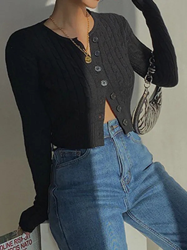 Plain short cable knit cardigan 