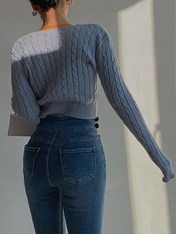 Plain short cable knit cardigan 