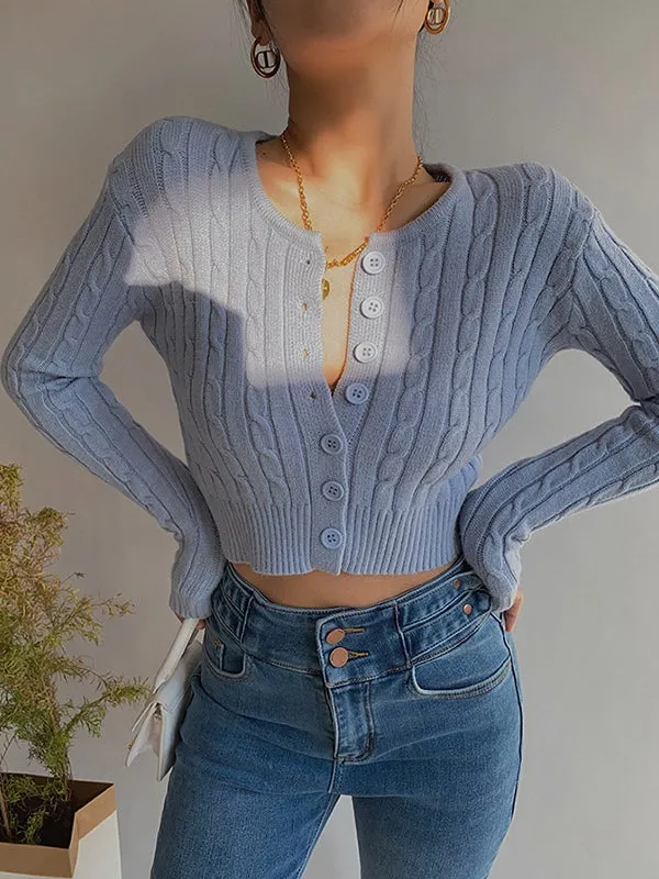 Plain short cable knit cardigan 