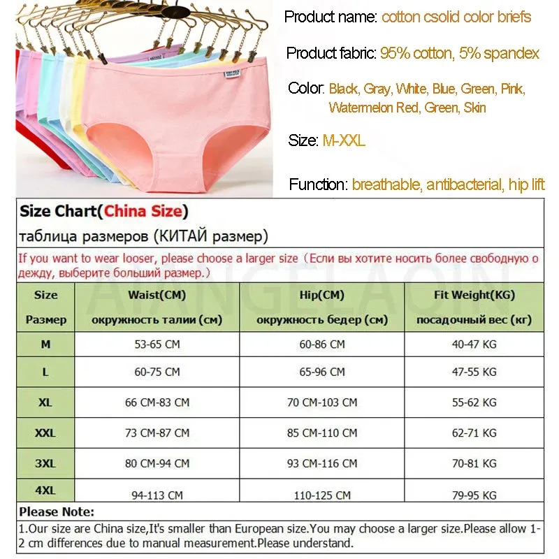 Plus Size Panties 3XL/4XL - Women's Cotton Comfortable Underwear, Solid Color Briefs