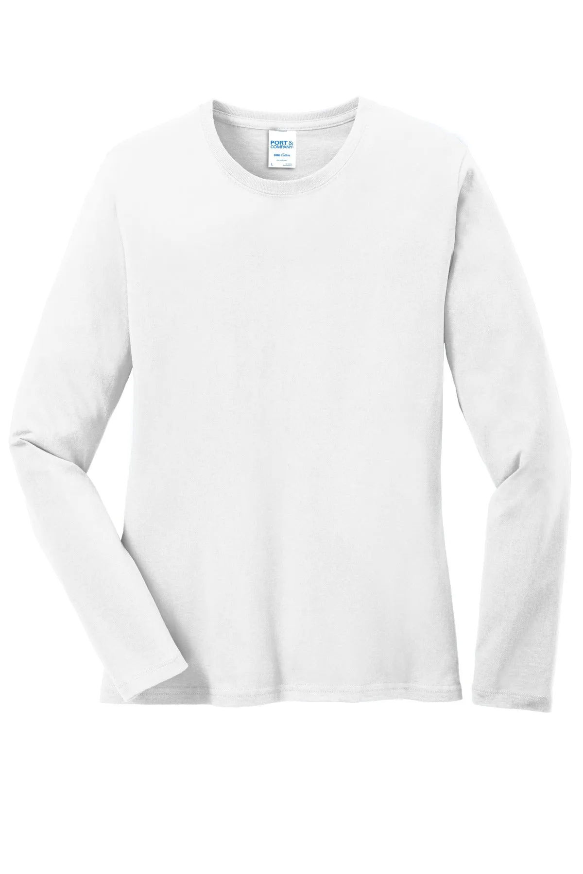 Port & Company Women's Long Sleeve Core Cotton Tee. LPC54LS White