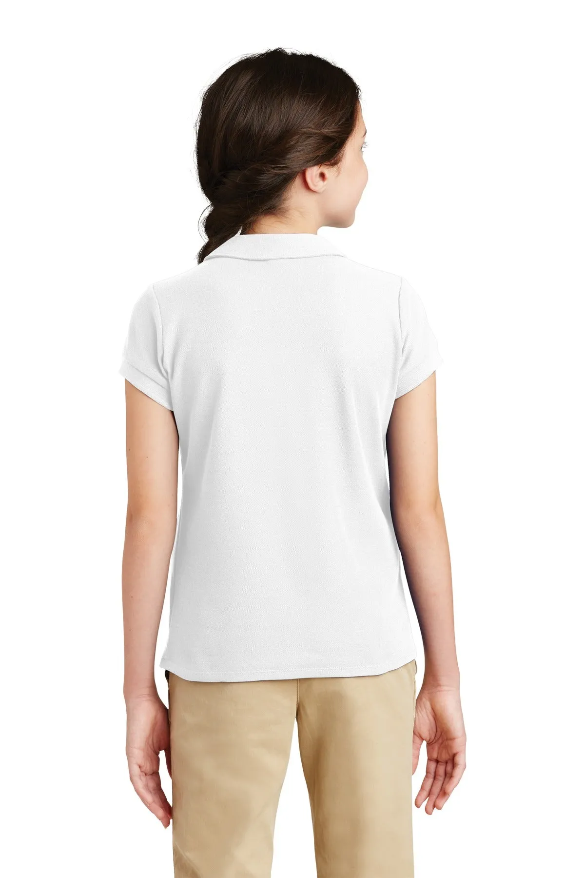 Port Authority Girls Silk Touch Peter Pan Collar Polo. YG503 White