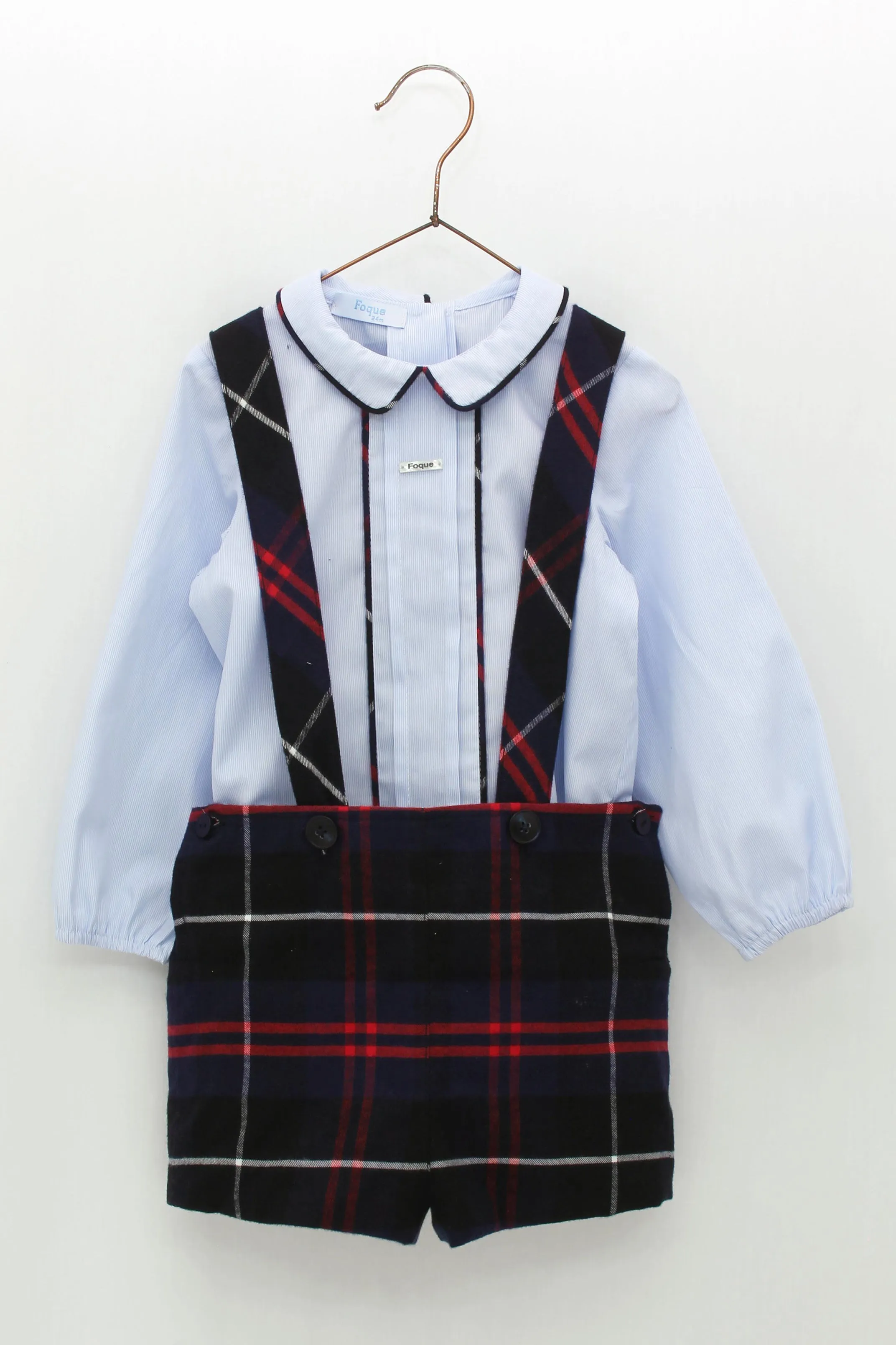 "Joshua" Navy Tartan Shorts & Shirt