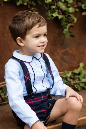 "Joshua" Navy Tartan Shorts & Shirt