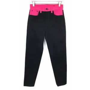 Rag &amp; Bone Size 25 Black Pink Cropped Color Block Ash Mom Denim Jeans New