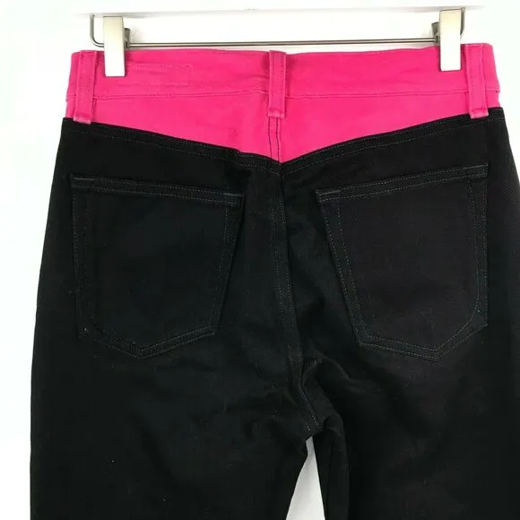 Rag &amp; Bone Size 25 Black Pink Cropped Color Block Ash Mom Denim Jeans New