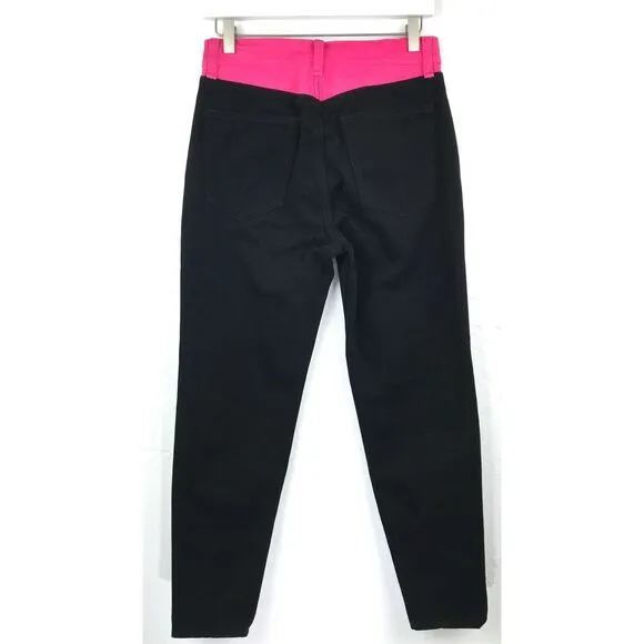 Rag &amp; Bone Size 25 Black Pink Cropped Color Block Ash Mom Denim Jeans New