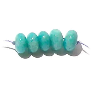 Rare Amazonite Peru rondelles ~9.5-10mm AAA Blue hand-cut stone set #9 - 5 beads