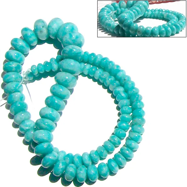 Rare Amazonite Peru rondelles ~9.5-10mm AAA Blue hand-cut stone set #9 - 5 beads