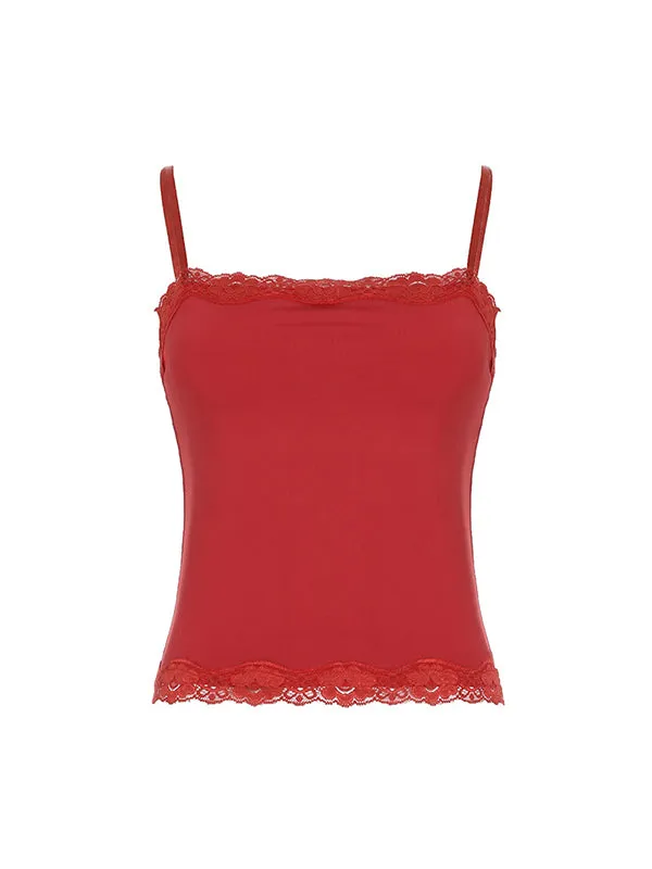 Red Vintage Slimming Lace Cami Top
