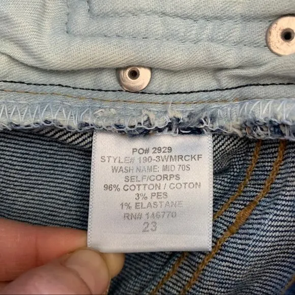 RE/DONE Mid-Rise Kick Flare Stretch Crop Jeans (Sz 23) Mid 70s Wash