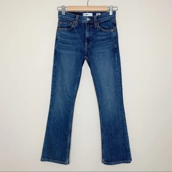 RE/DONE Mid-Rise Kick Flare Stretch Crop Jeans (Sz 23) Mid 70s Wash