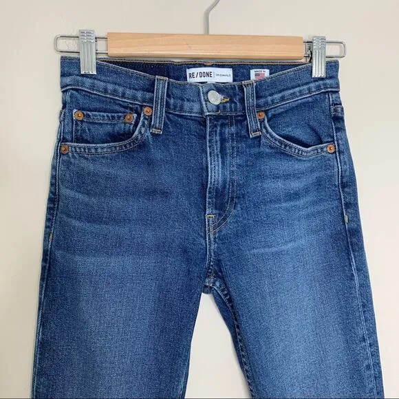 RE/DONE Mid-Rise Kick Flare Stretch Crop Jeans (Sz 23) Mid 70s Wash