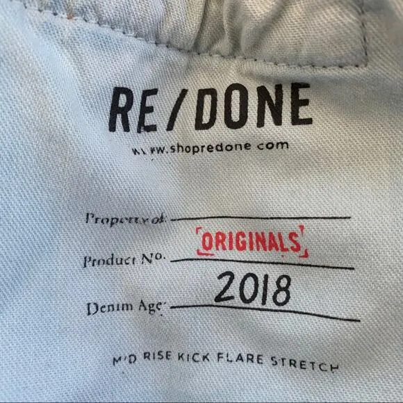 RE/DONE Mid-Rise Kick Flare Stretch Crop Jeans (Sz 23) Mid 70s Wash