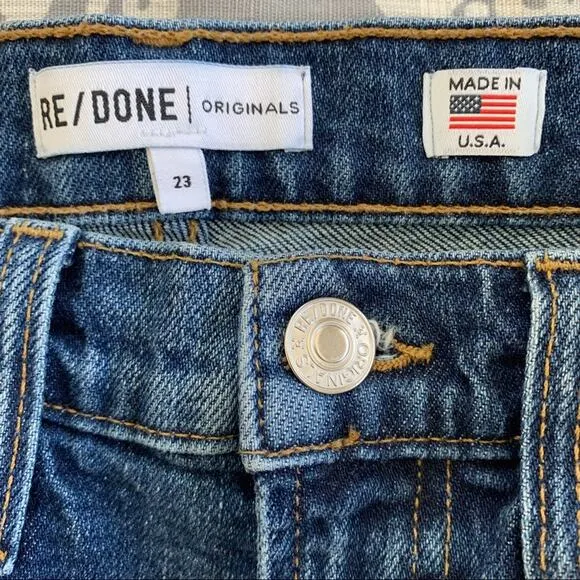RE/DONE Mid-Rise Kick Flare Stretch Crop Jeans (Sz 23) Mid 70s Wash