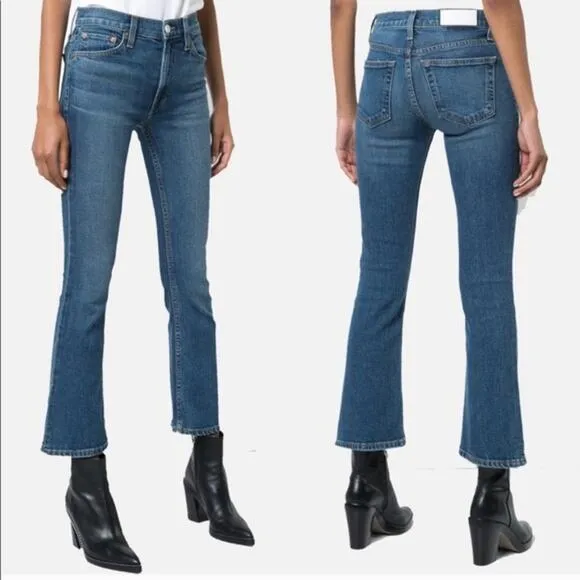 RE/DONE Mid-Rise Kick Flare Stretch Crop Jeans (Sz 23) Mid 70s Wash