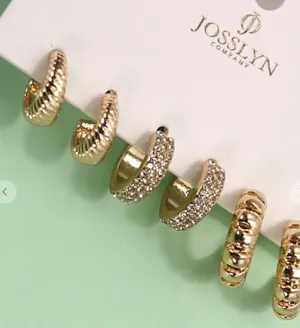 Rhinestone Texture Hoop Trio