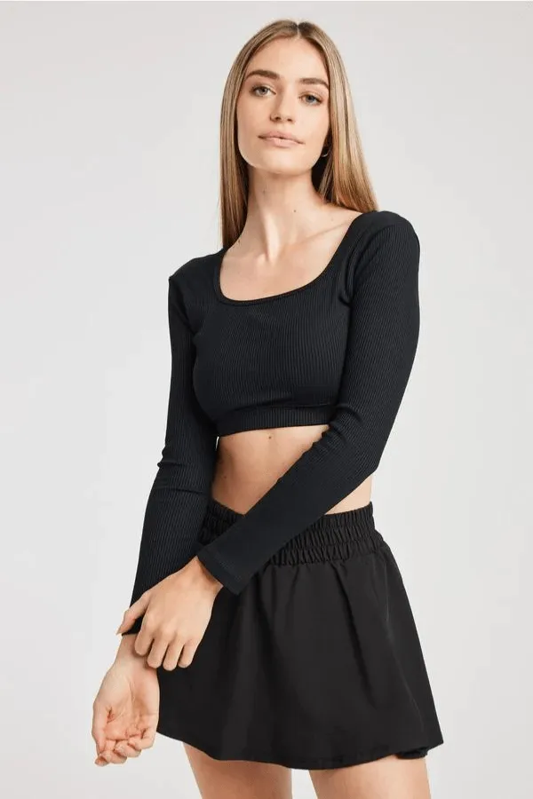 Ribbed Cropped Long Sleeve - Black
