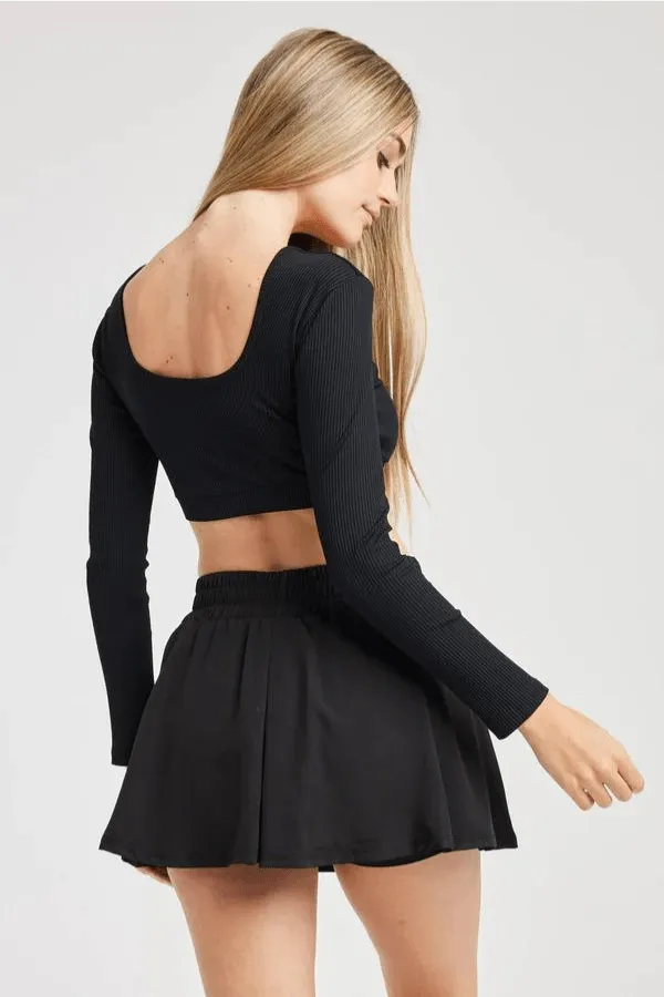 Ribbed Cropped Long Sleeve - Black