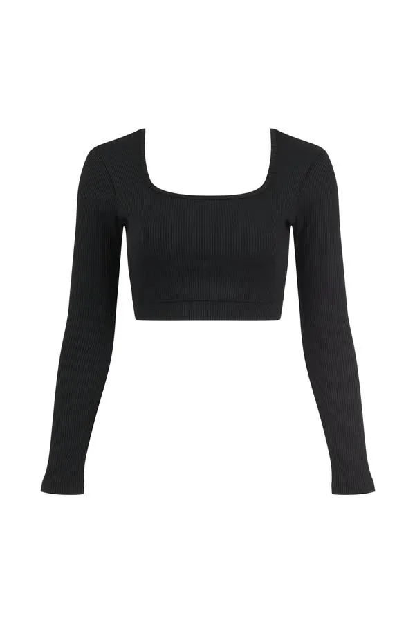 Ribbed Cropped Long Sleeve - Black