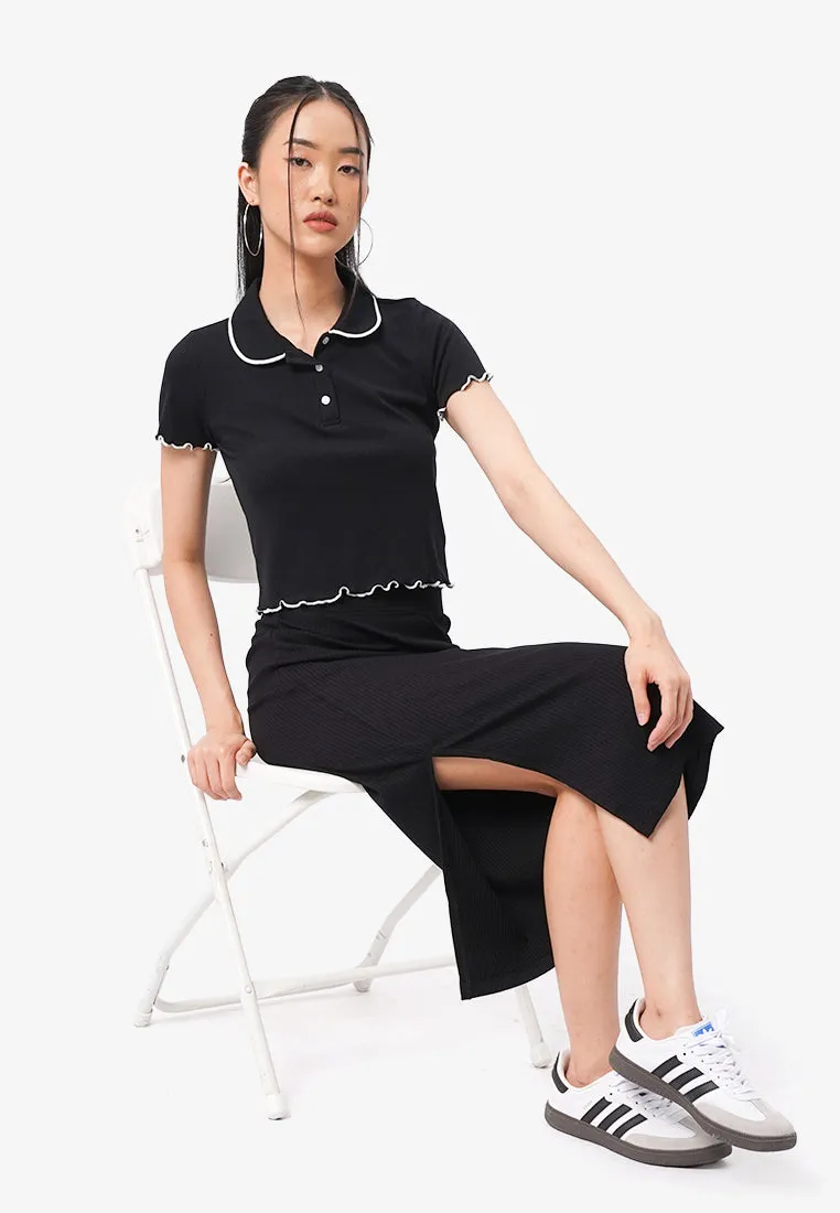 Ribbed Slit Midi Skirt