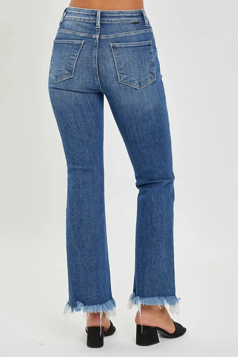RISEN HIGH RISE FRAY HEM ANKLE BOOTCUT- MEDIUM COLOR