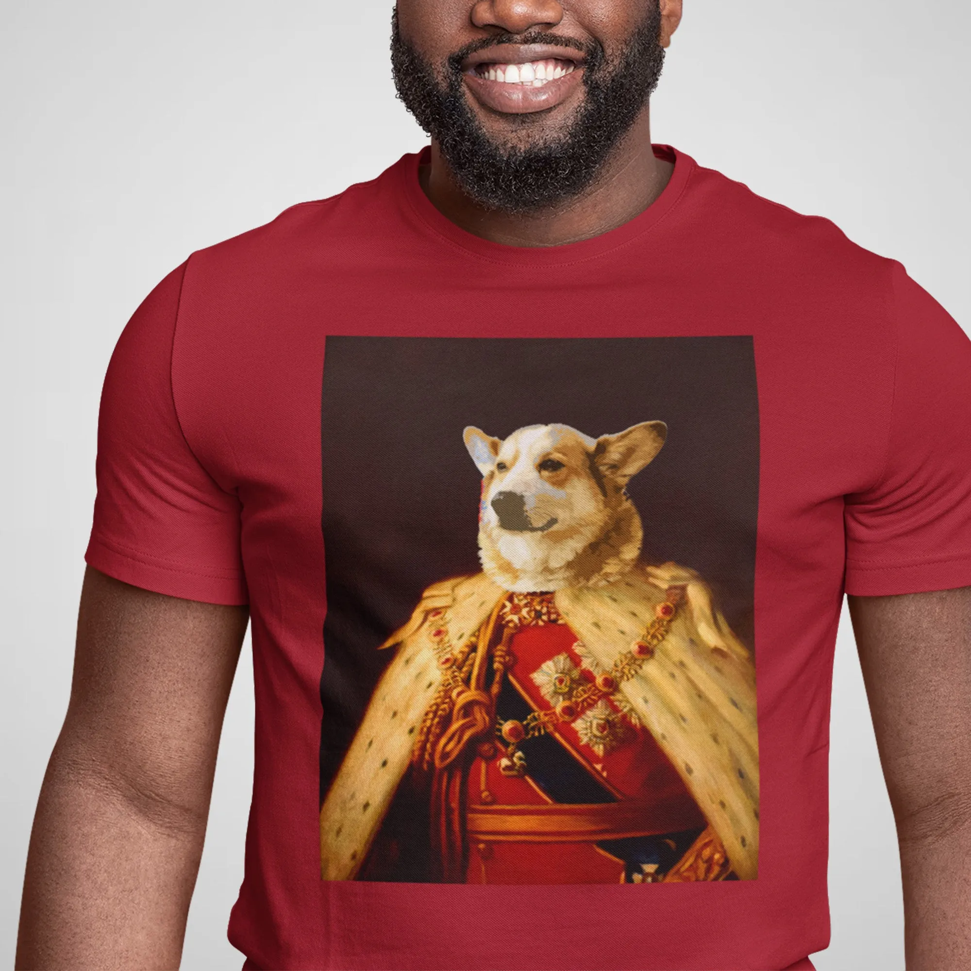 Royal Corgi, Portrait Mashup - Adult Unisex Jersey Crew Tee