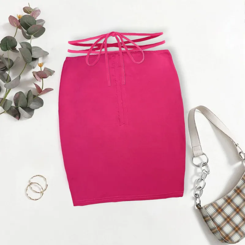 Ruched Strapped Micro Mini Skirt - Slim Fit - Polyester/Spandex