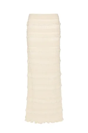 Ruffled Mid-Rise Maxi Skirt in Ivory