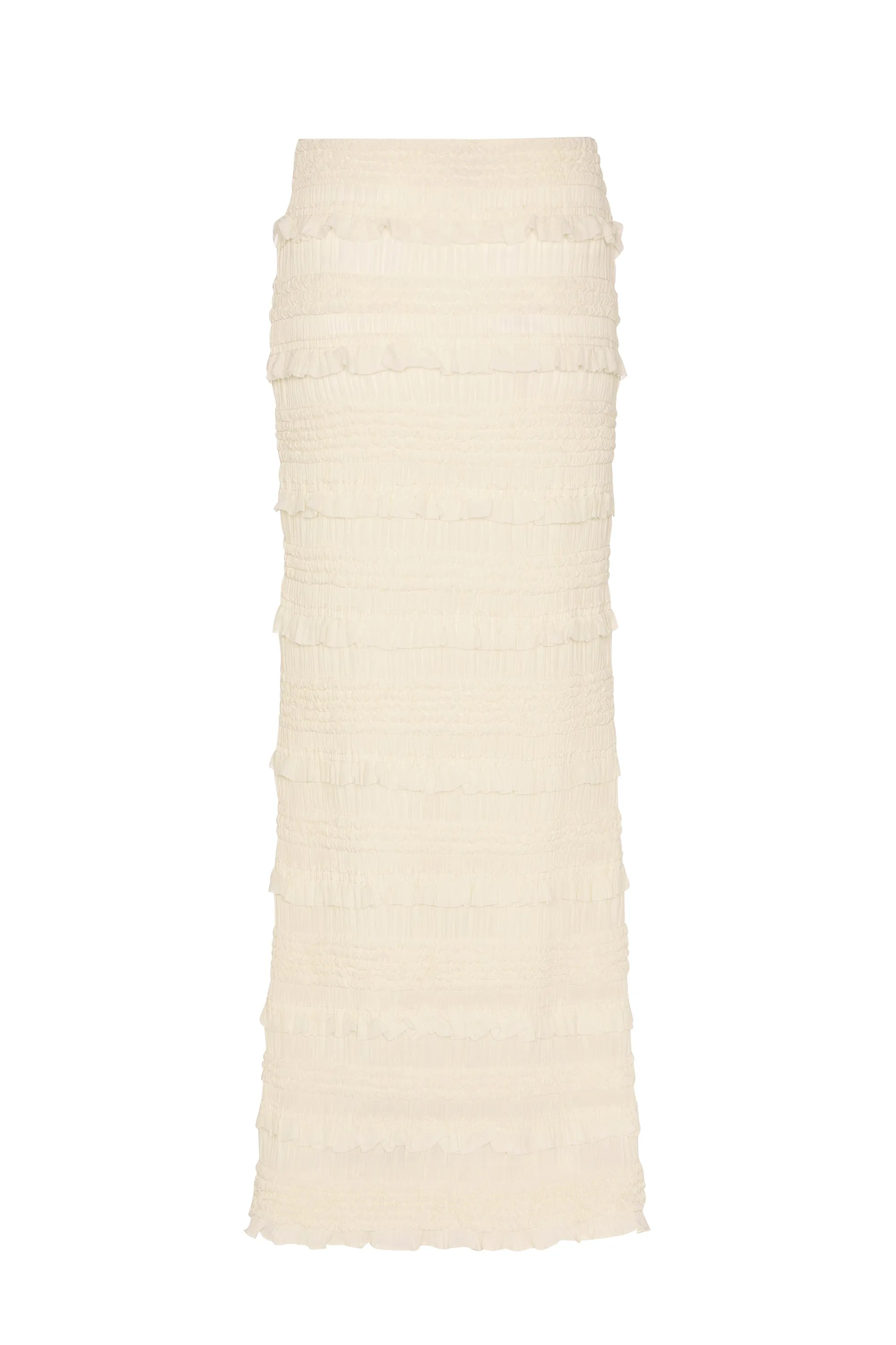 Ruffled Mid-Rise Maxi Skirt in Ivory