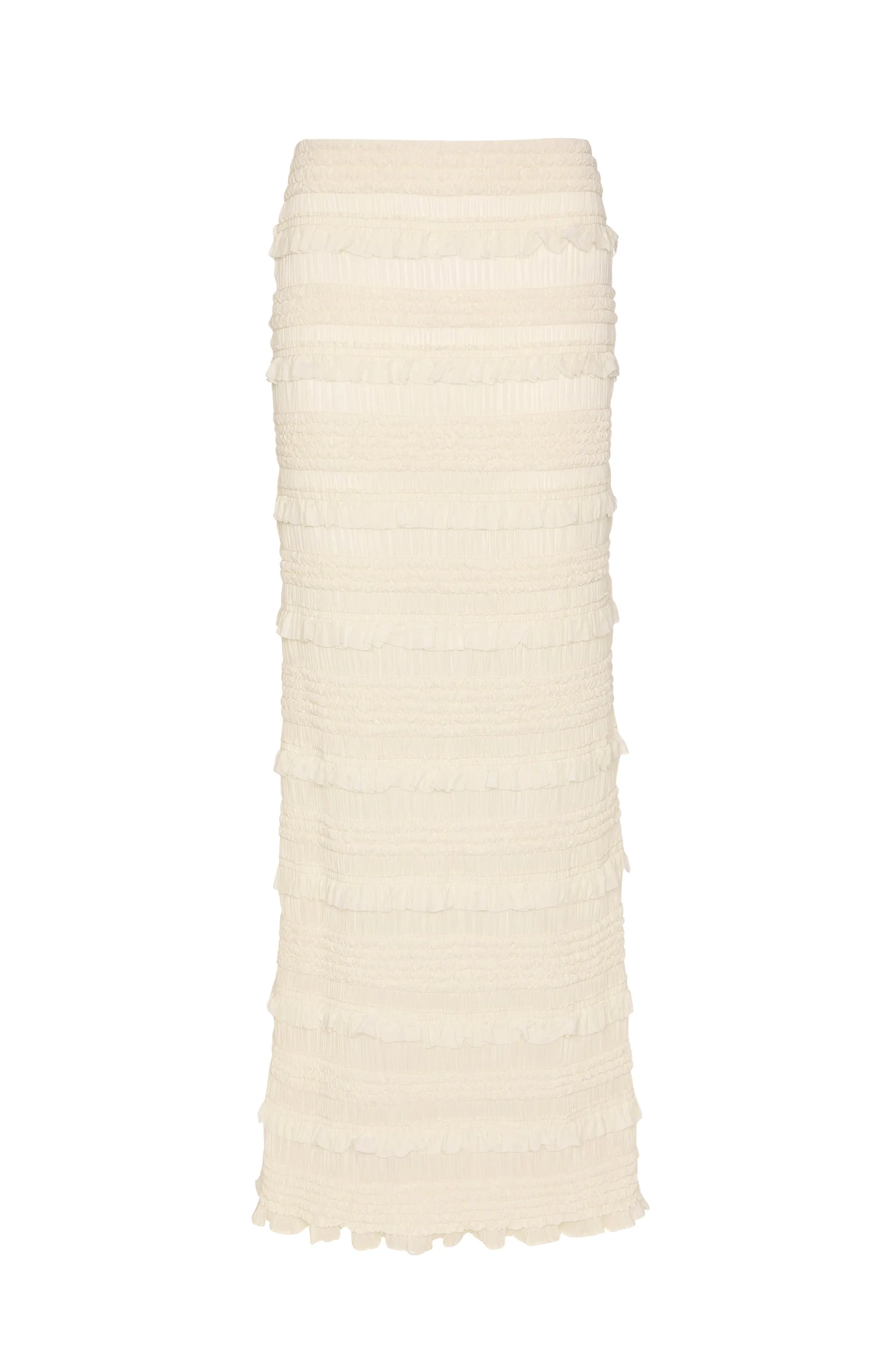 Ruffled Mid-Rise Maxi Skirt in Ivory