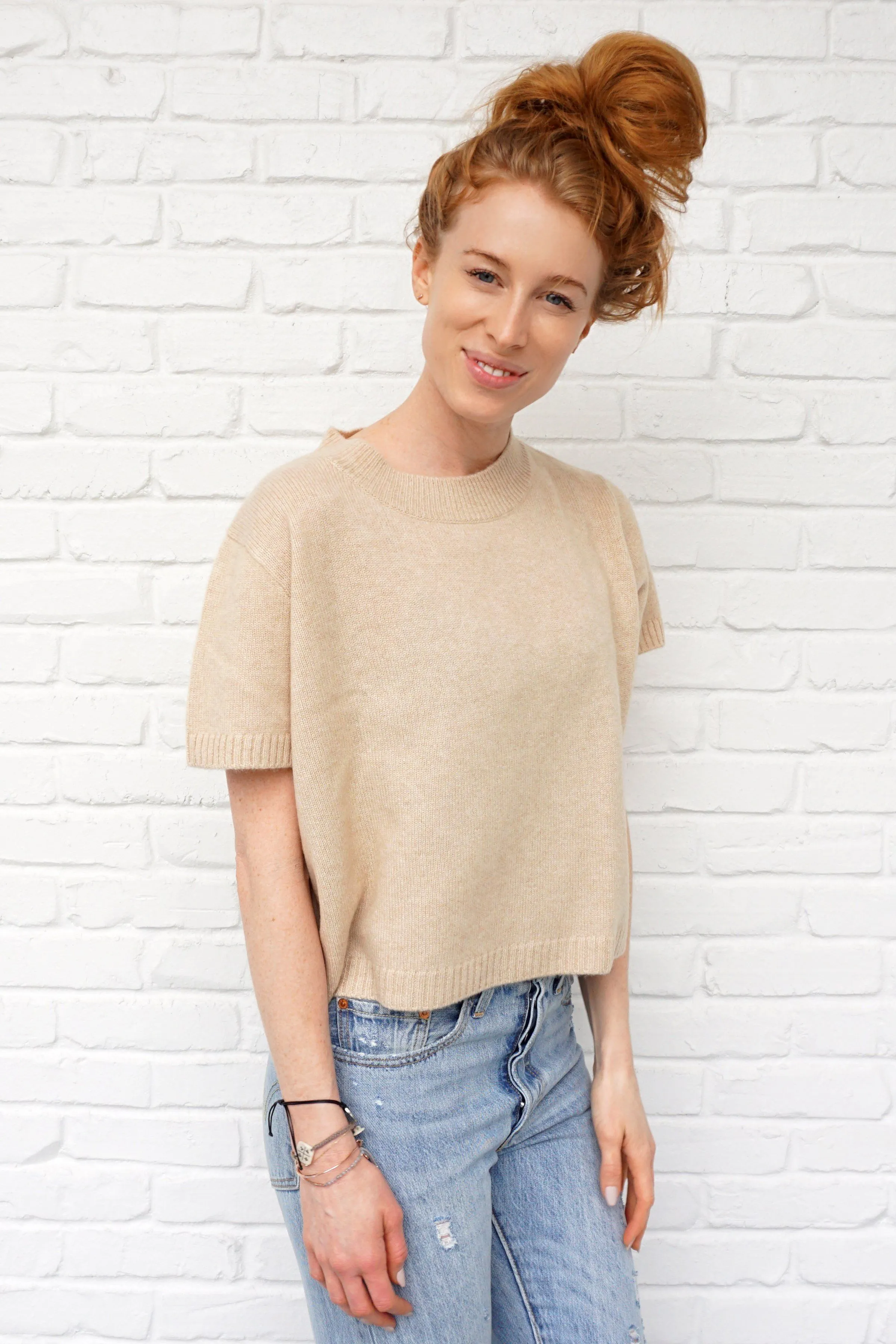 Sadie Cashmere Cropped Top - Tan