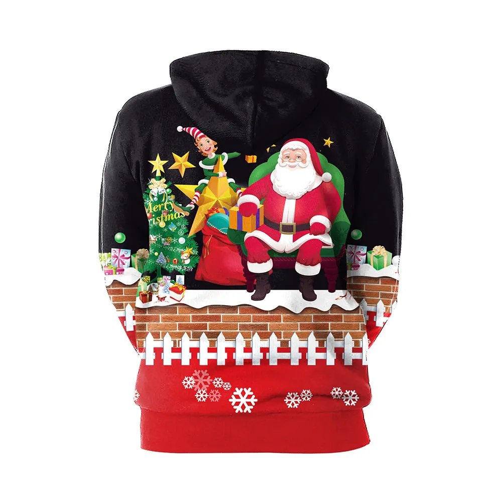 Santa Print Casual Pullover Hoodie Couple