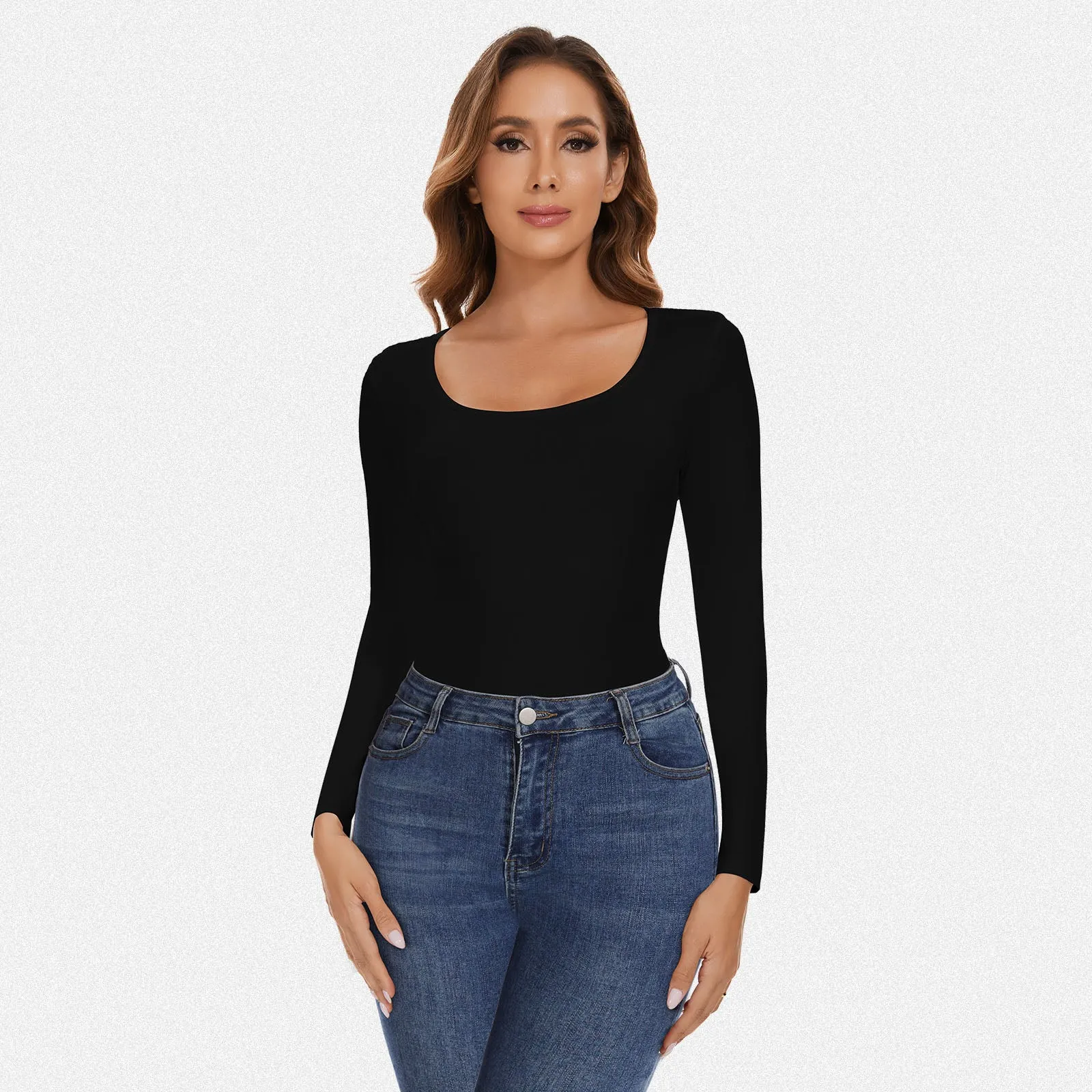 Shaperin Round Neck Long Sleeve Bodysuit Top