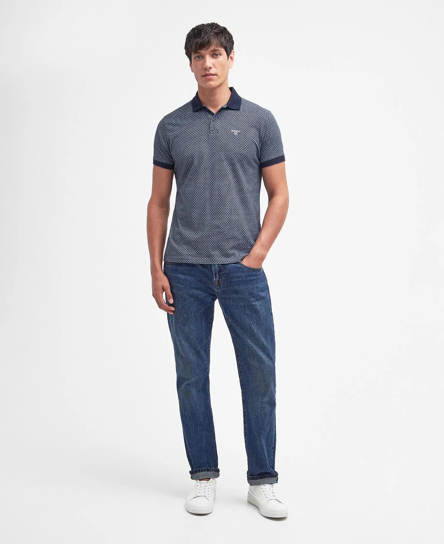 Shell Print Polo in Classic Navy
