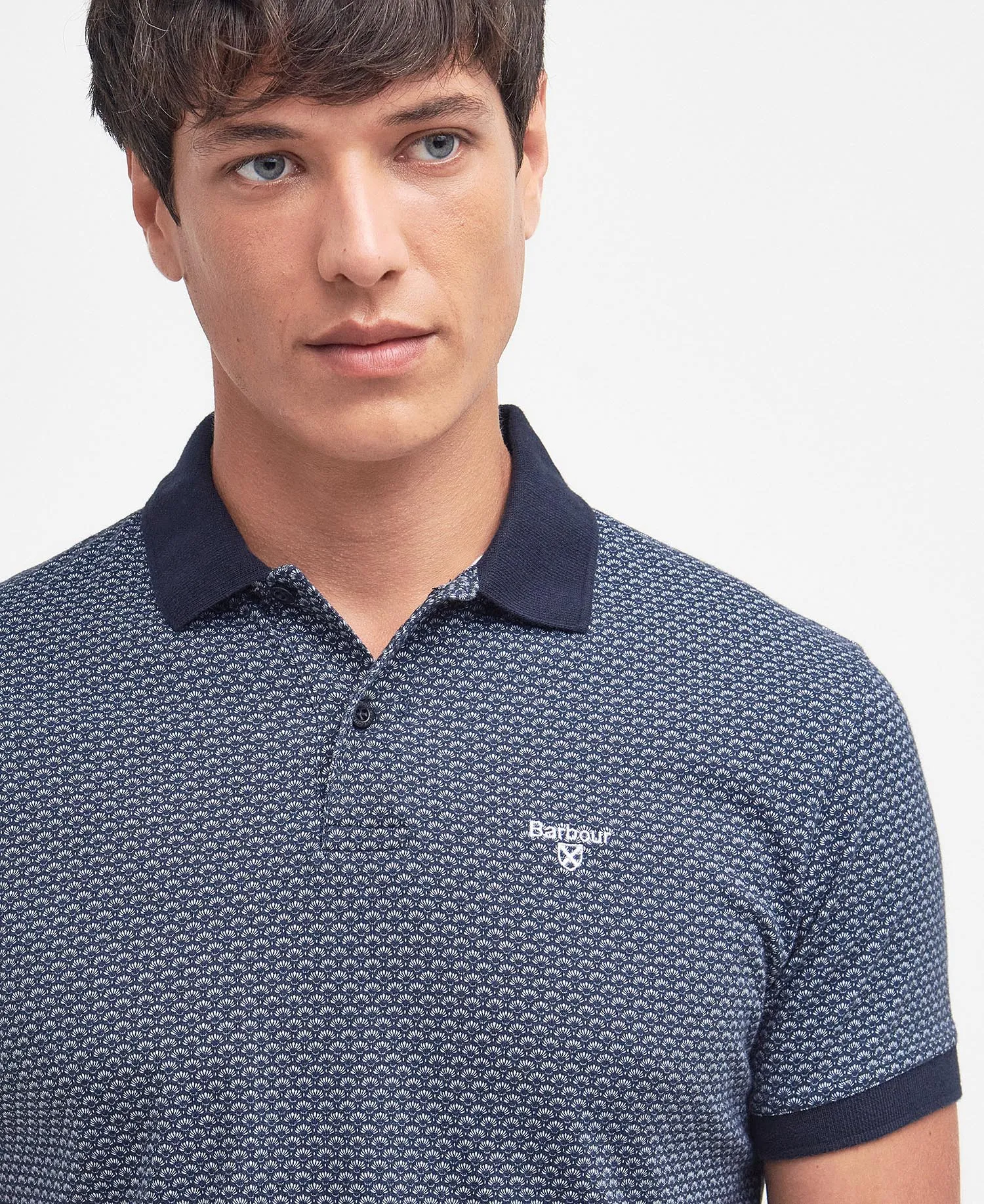 Shell Print Polo in Classic Navy