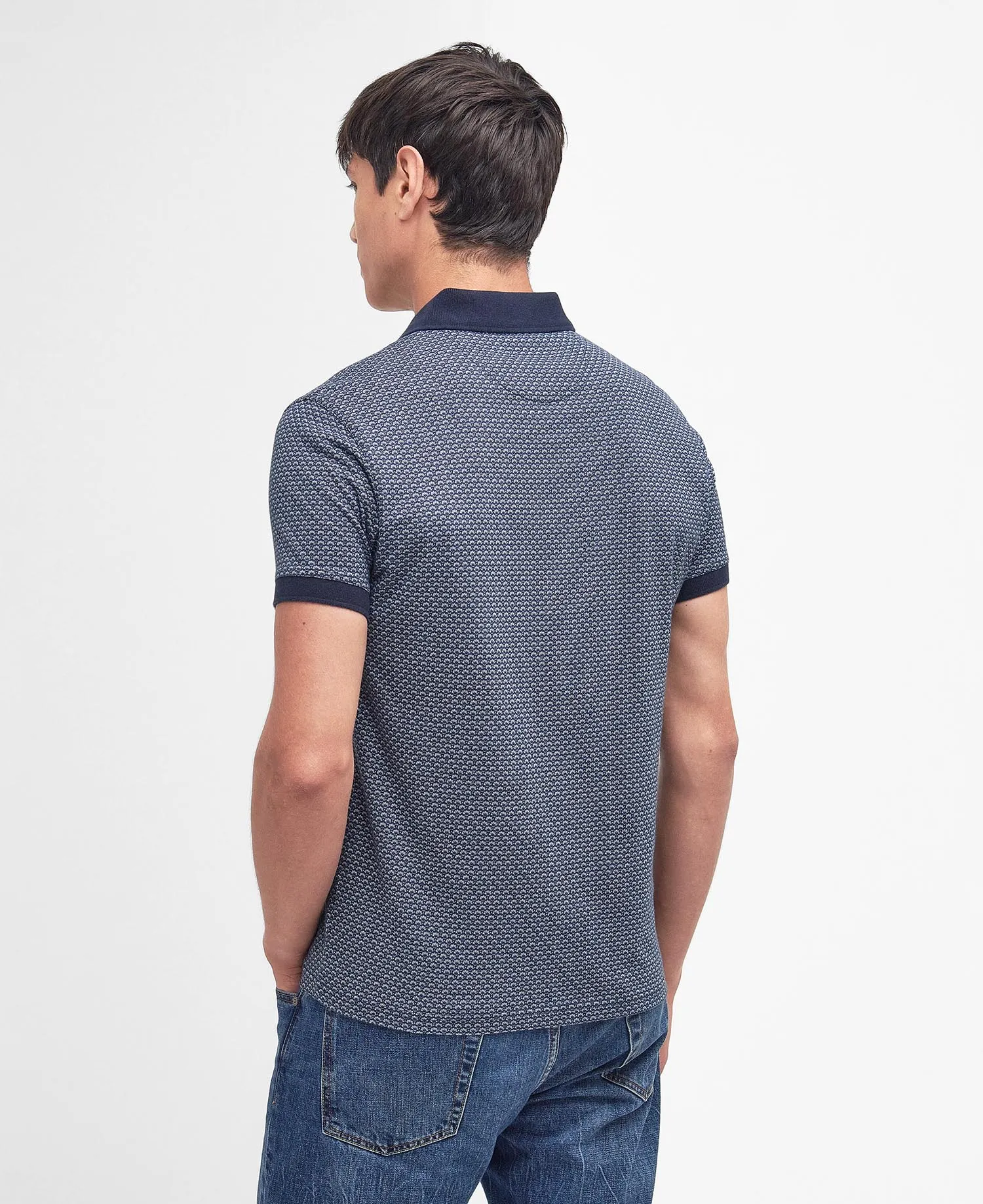 Shell Print Polo in Classic Navy